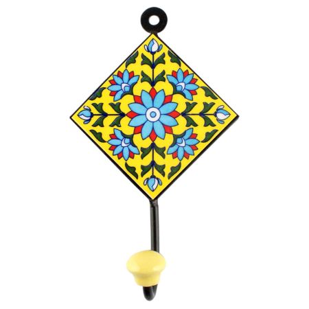 Turquoise Sunflower Ceramic Tile Hook